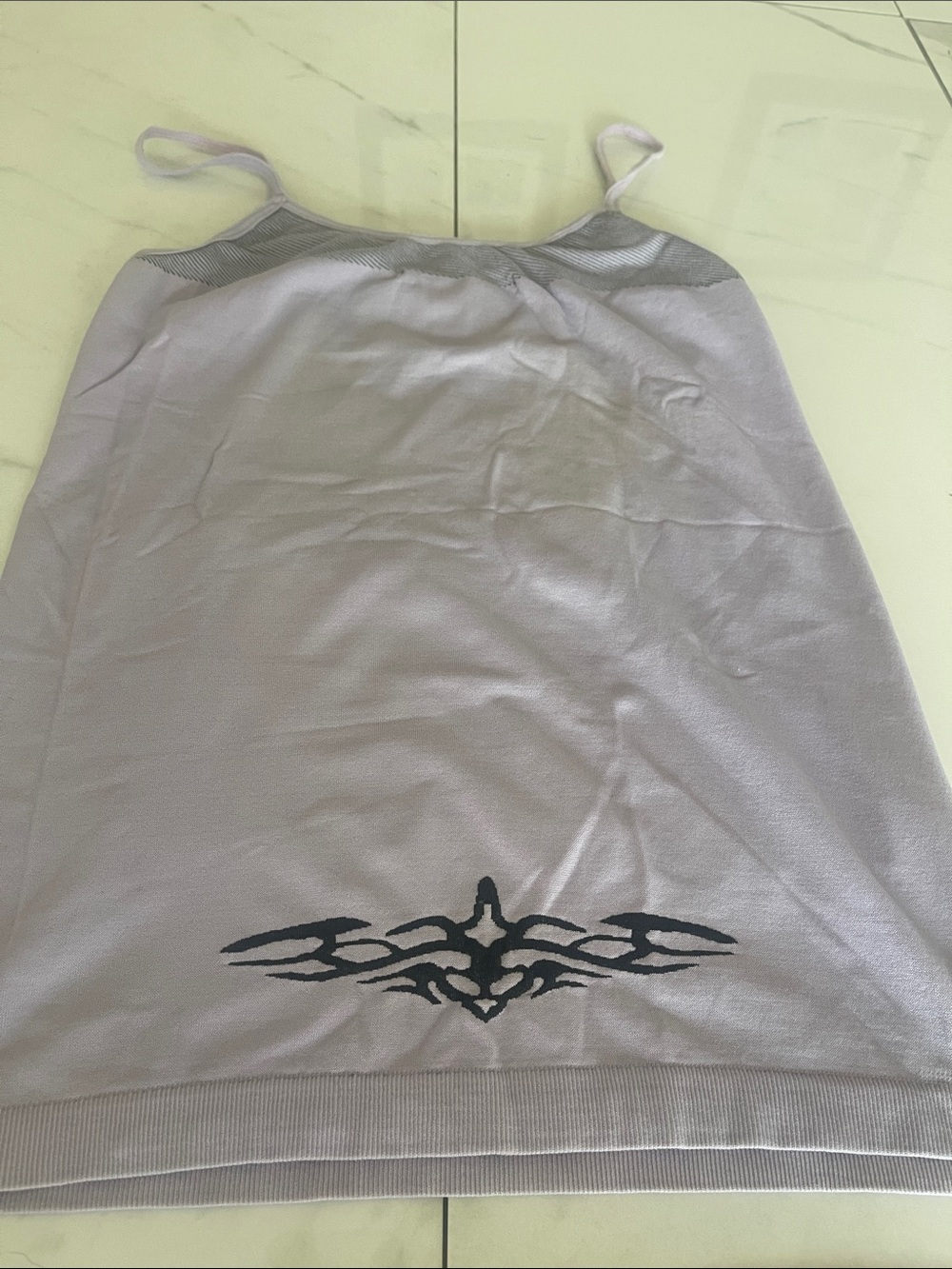 Y2K Lavender Stretch tank with Black Ornate Print - Picture 3 of 4